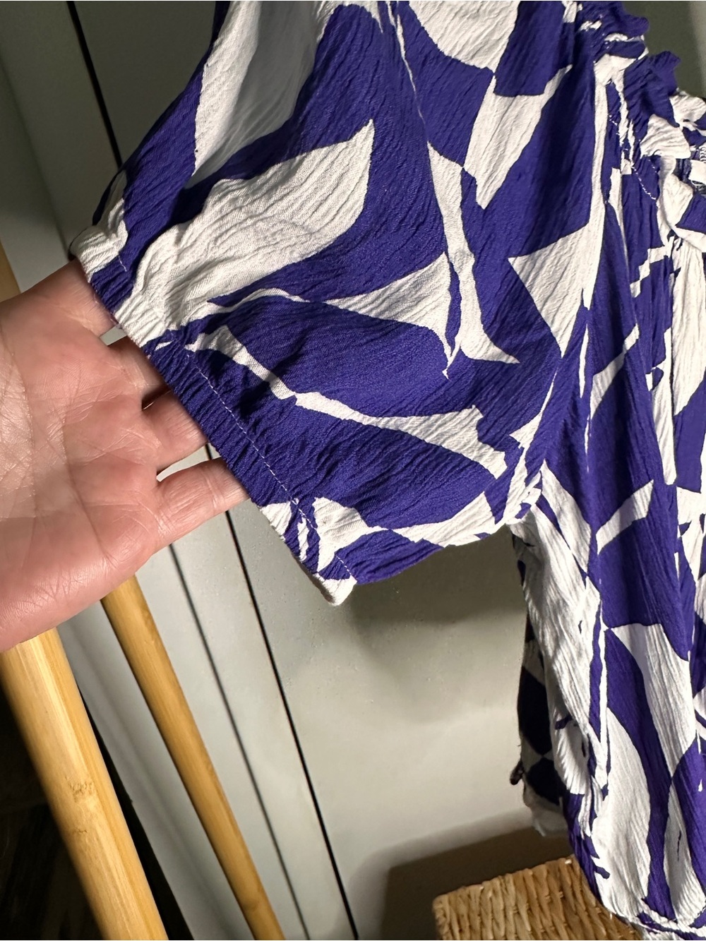 Maurices‎ Purple and White Printed Puff-Sleeve Blouse off the shoulder - Picture 4 of 12